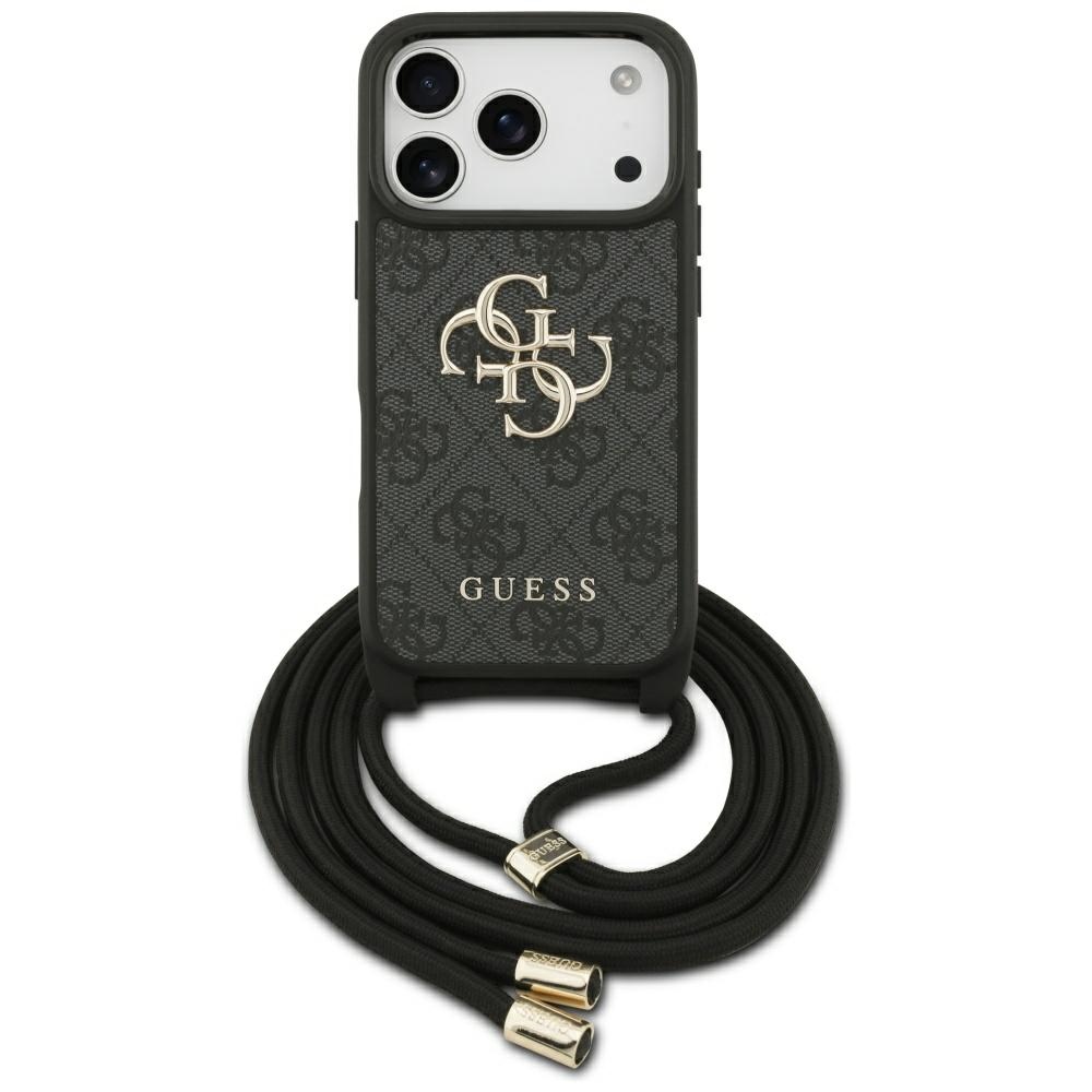 Guess 4G Big Logo Cord Stap per petį dėklas telefonui iPhone 17 Pro - juodas