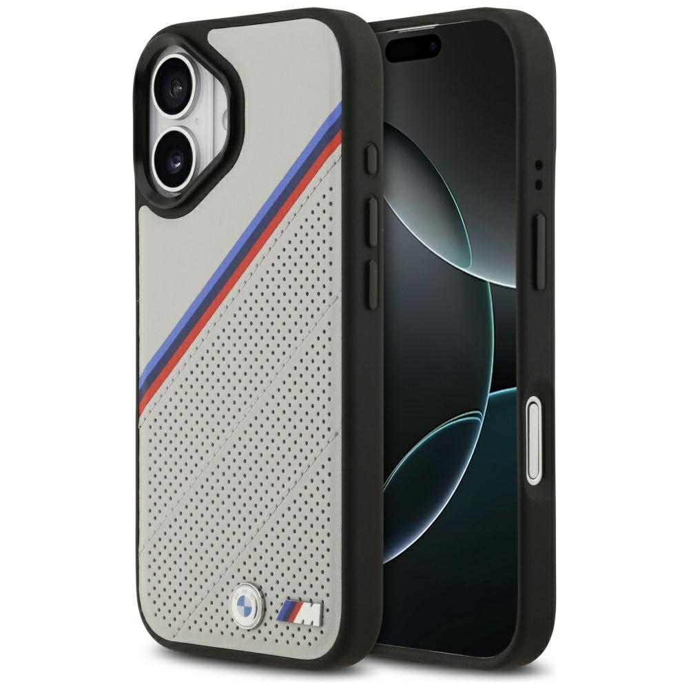 BMW M Tricolor Metal Logo MagSafe dėklas telefonui iPhone 17 - pilkas