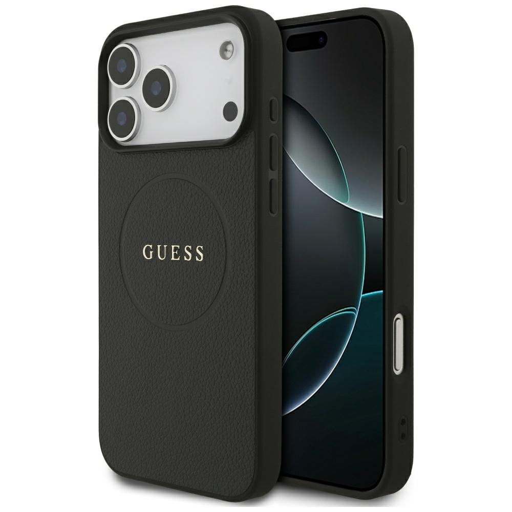 Guess Grūdėtas Žiedinis Magnetinis dėklas telefonui iPhone 17 Pro Max - juoda