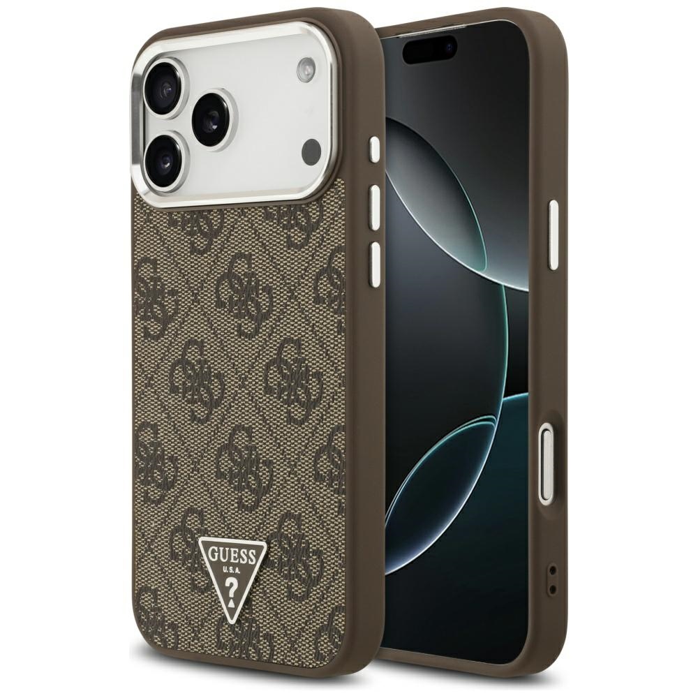 Guess 4G Triangle Logo Magnetinis dėklas telefonui iPhone 17 Pro Max - rudas