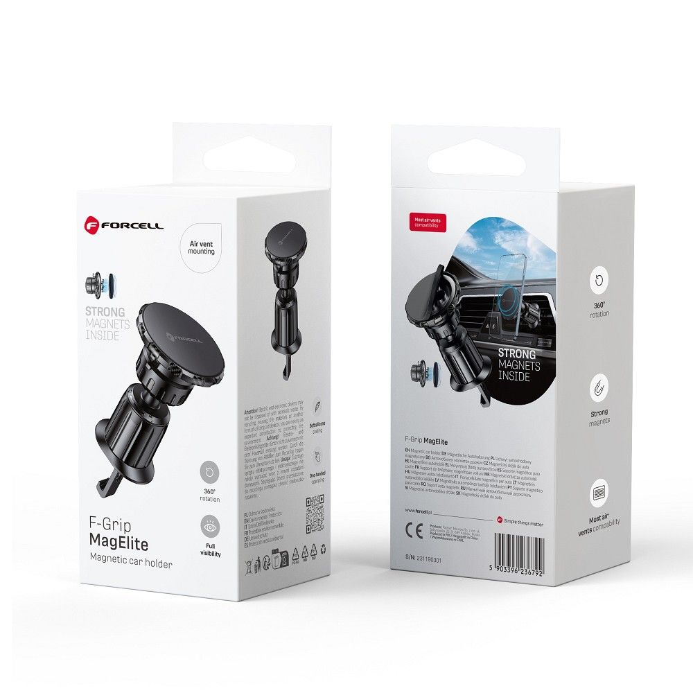 FORCELL F-GRIP MagElite magnetinis automobilio laikiklis oro angai juodas