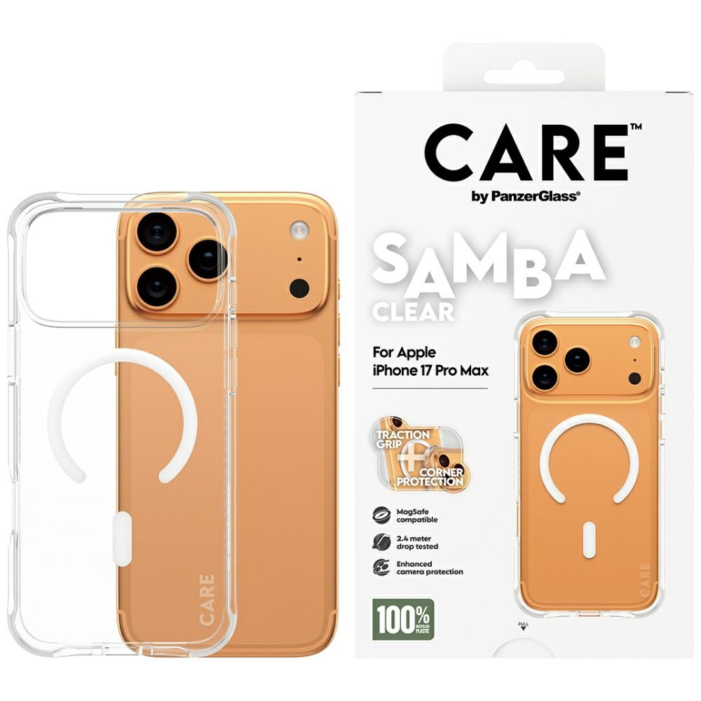 CARE by PanzerGlass Madingas Samba dėklas su baltu Magnetiniu iPhone 17 Pro Max - Skaidrus