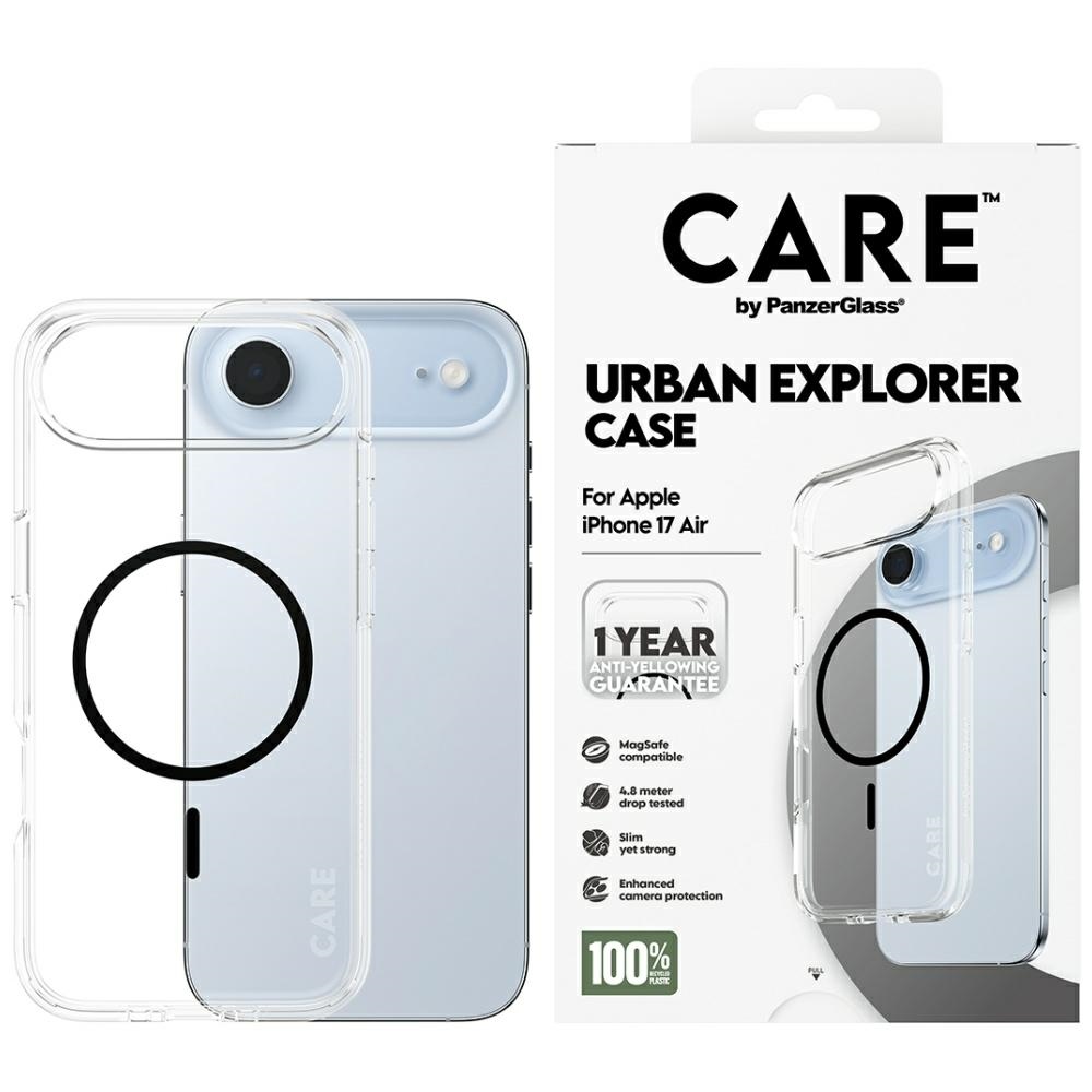 CARE by PanzerGlass Flagship Urban Explorer dėklas su juodu MagSafe iPhone Air - permatomas