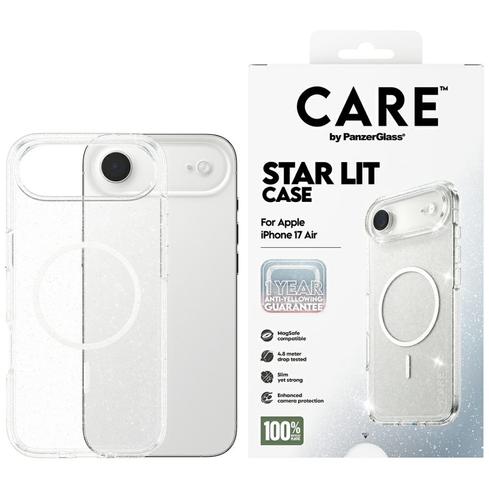 CARE by PanzerGlass Flagship Urban Explorer dėklas telefonui su baltu magnetiniu MagSafe, skirtas iPhone Air – skaidrus su blizgučiais