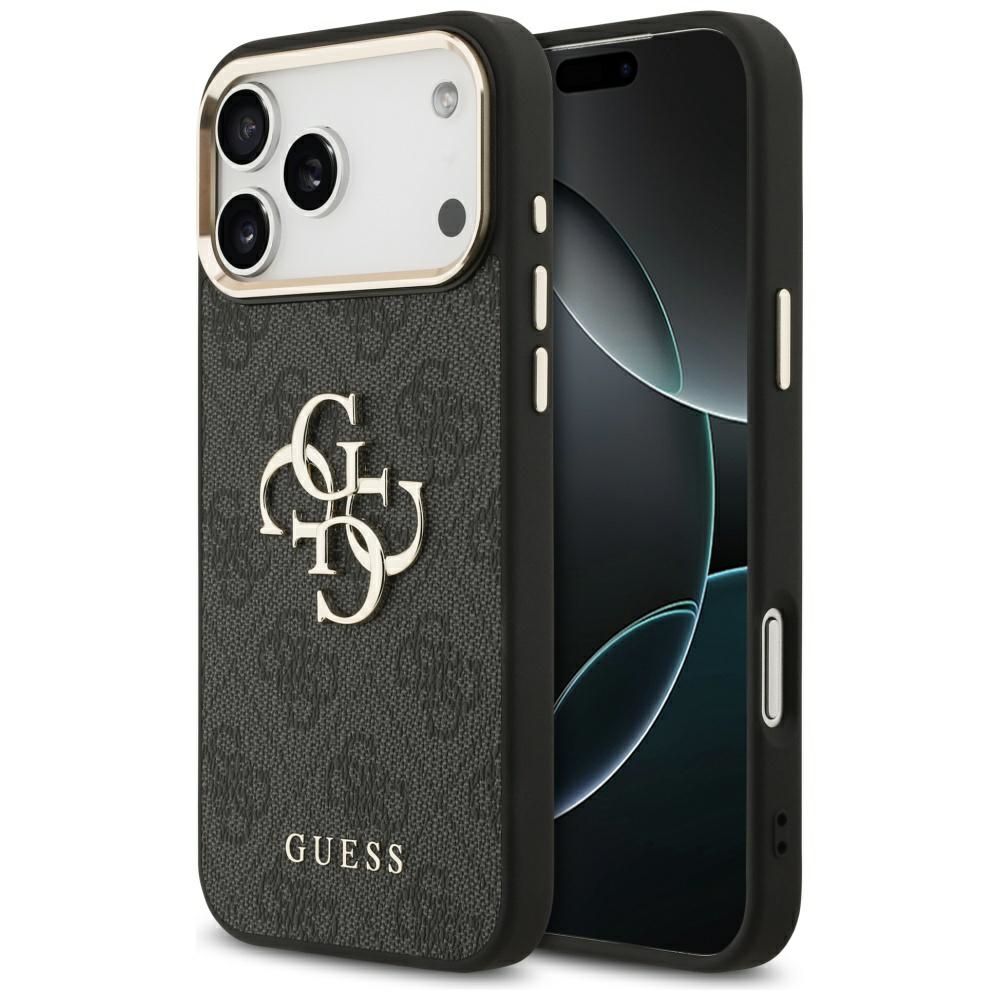 Guess 4G Big 4G Classic Logo dėklas telefonui iPhone 17 Pro Max - juodas ir auksinis