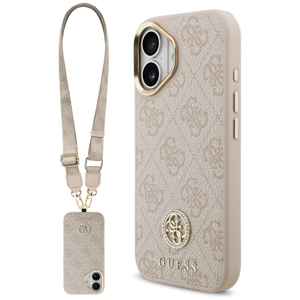 Guess 4G Strass Logo & Big Strap Metal Buttons Magnetinis dėklas telefonui iPhone 17 - rožinė