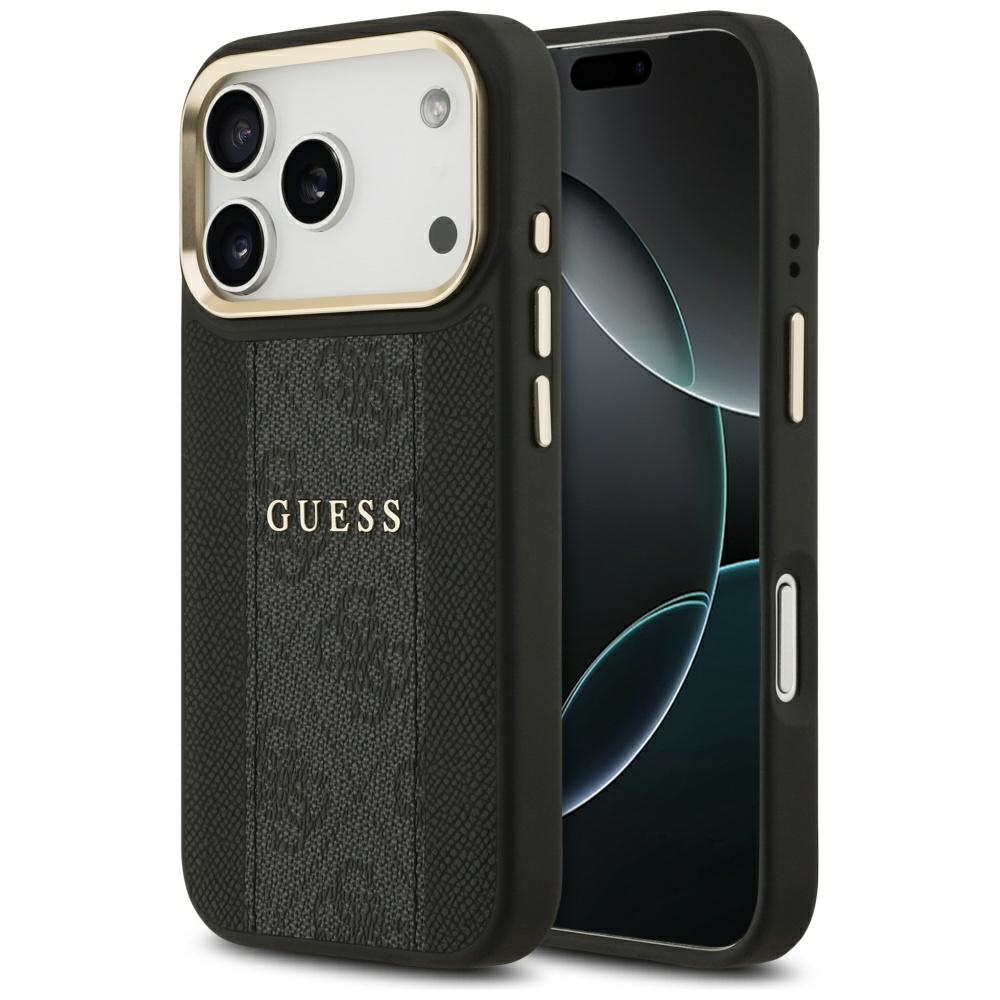 Guess 4G Stripe Magnetinis dėklas telefonui iPhone 17 Pro - juoda