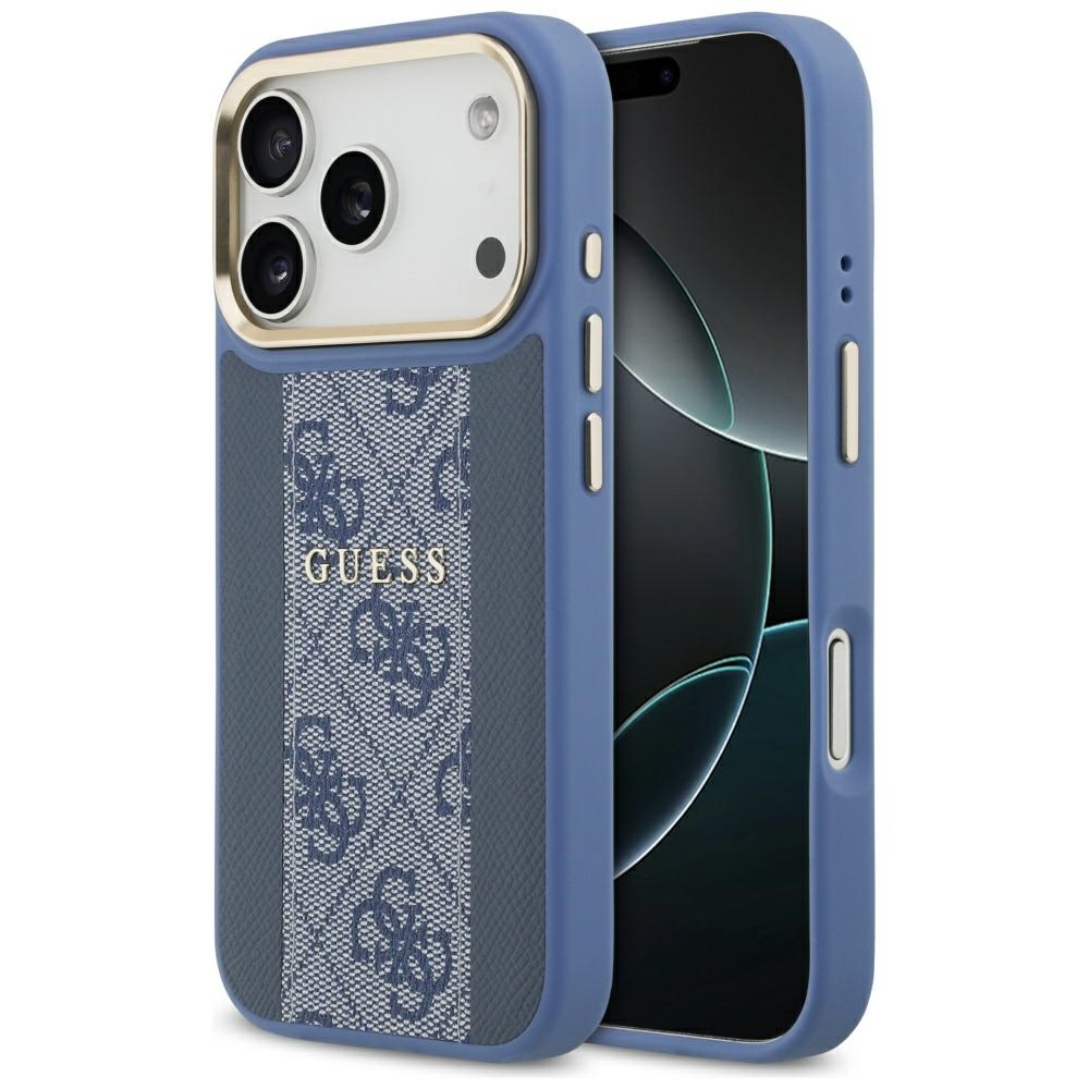 Guess 4G Stripe Magnetinis dėklas telefonui iPhone 17 Pro - mėlyna