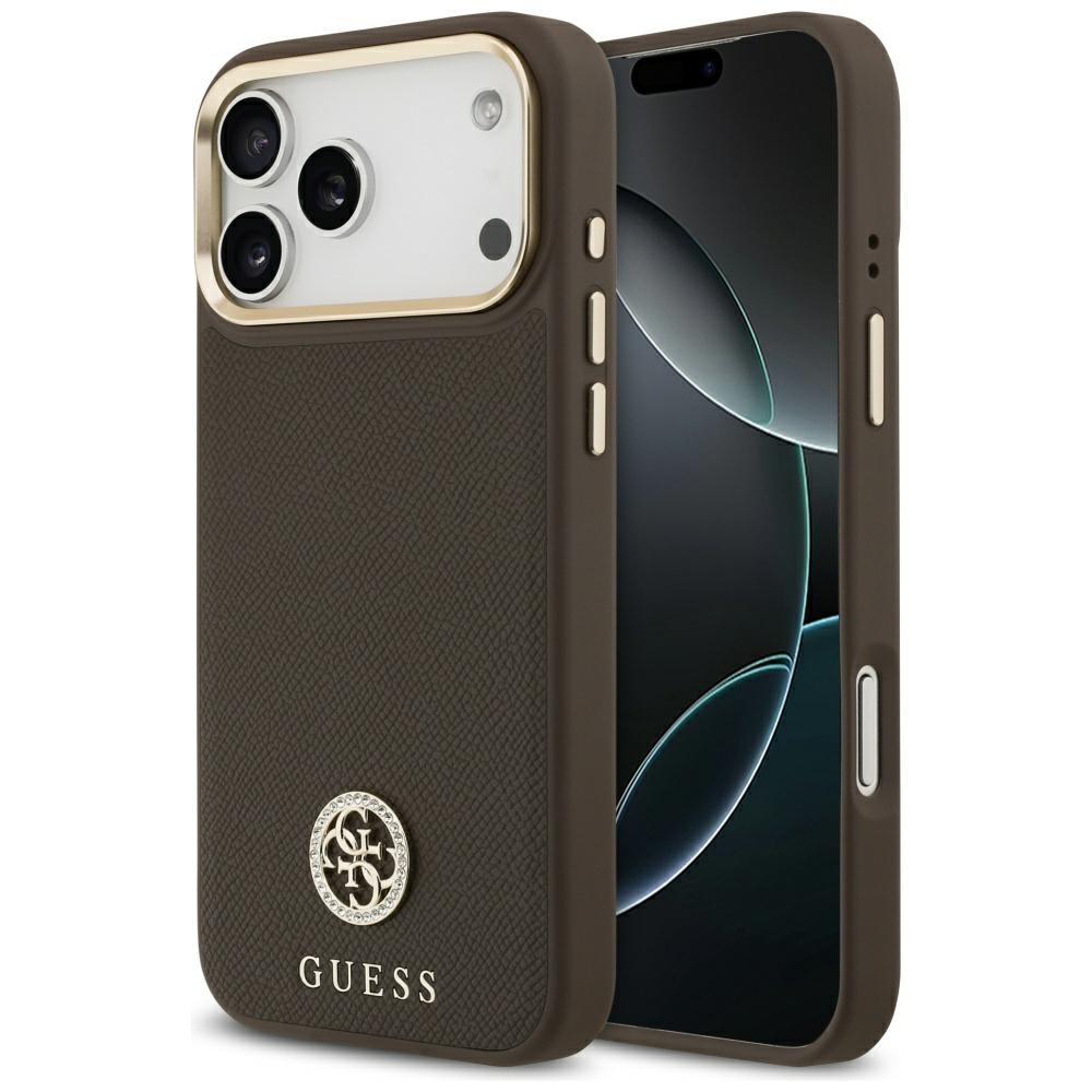 Guess Grūdėtas Strass Logotipas Magnetinis dėklas telefonui iPhone 17 Pro Max - rudas