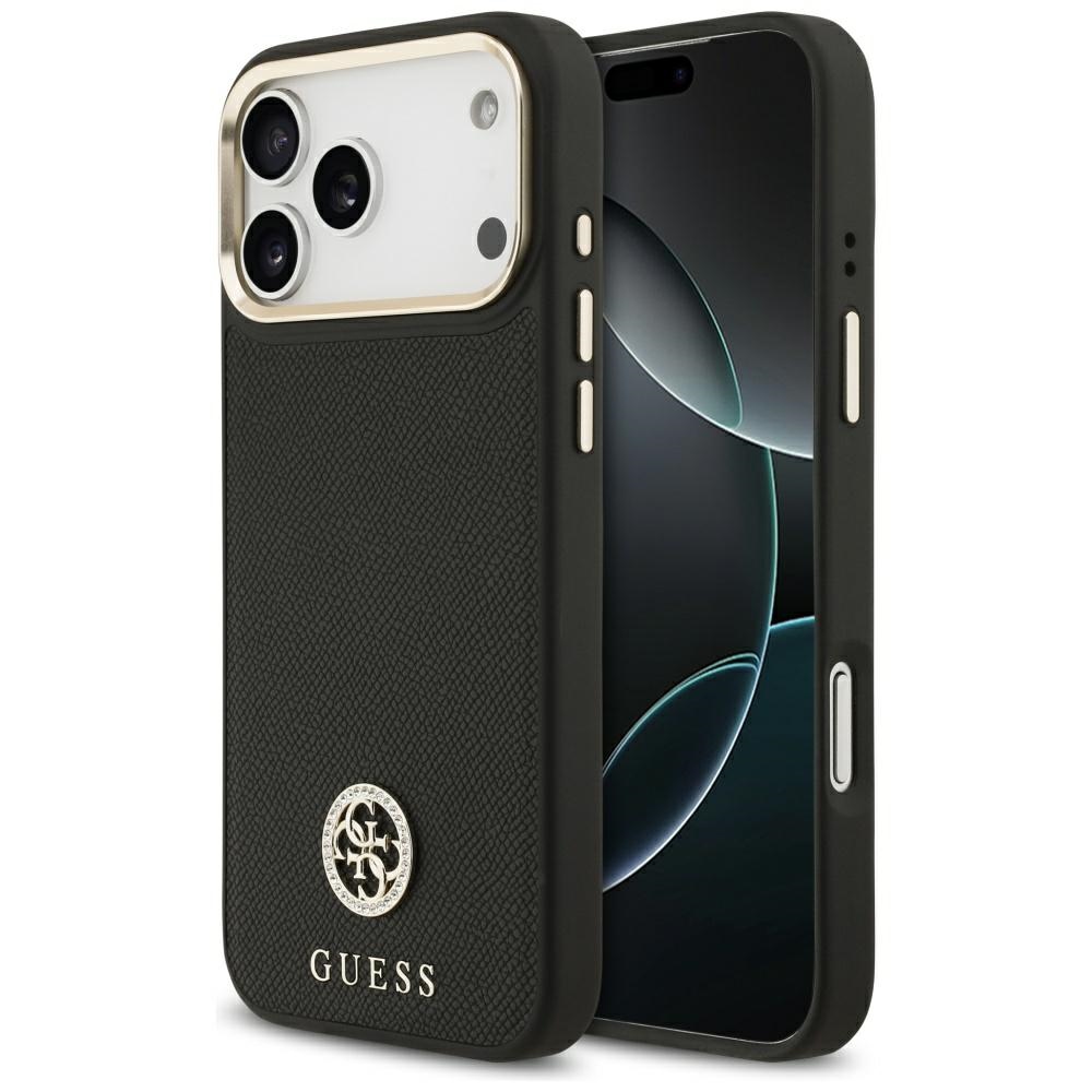 Guess Grūdėtas Strass Logotipas Magnetinis dėklas telefonui iPhone 17 Pro Max - juodas