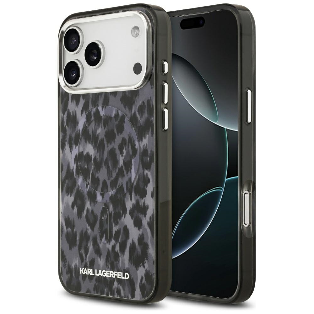 Karl Lagerfeld IML Leopardinis raštas Magnetinis dėklas telefonui iPhone 17 Pro Max - juodas