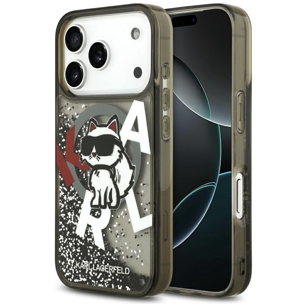 Karl Lagerfeld Skystas blizgantis Choupette logotipas Magnetinis dėklas telefonui iPhone 17 Pro - juodas