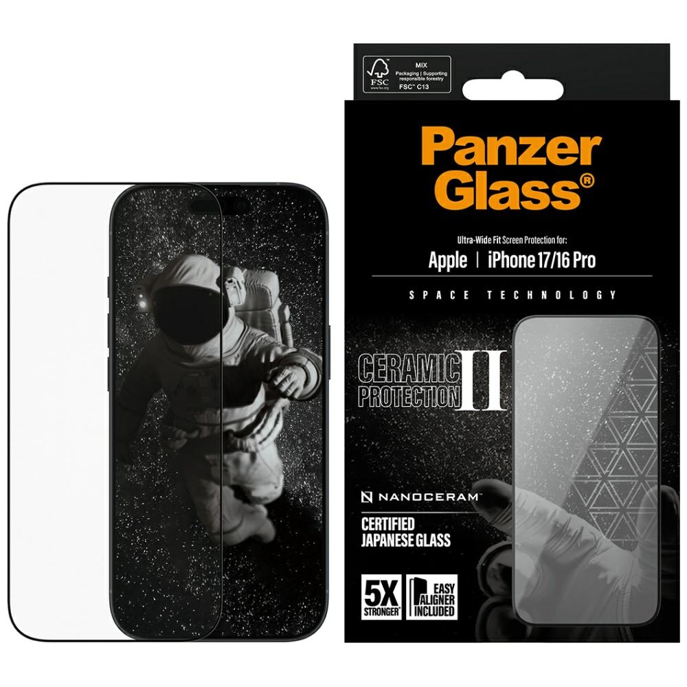 PanzerGlass Keraminis II Itin platus pritaikymas EasyAligner grūdintas stiklas iPhone 16 / 16 Plus / 17