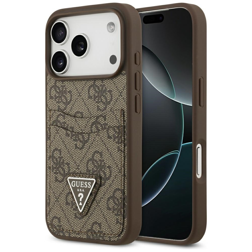 Guess 4G Nauble Card Triangle dėklas iPhone 17 Pro - rudas