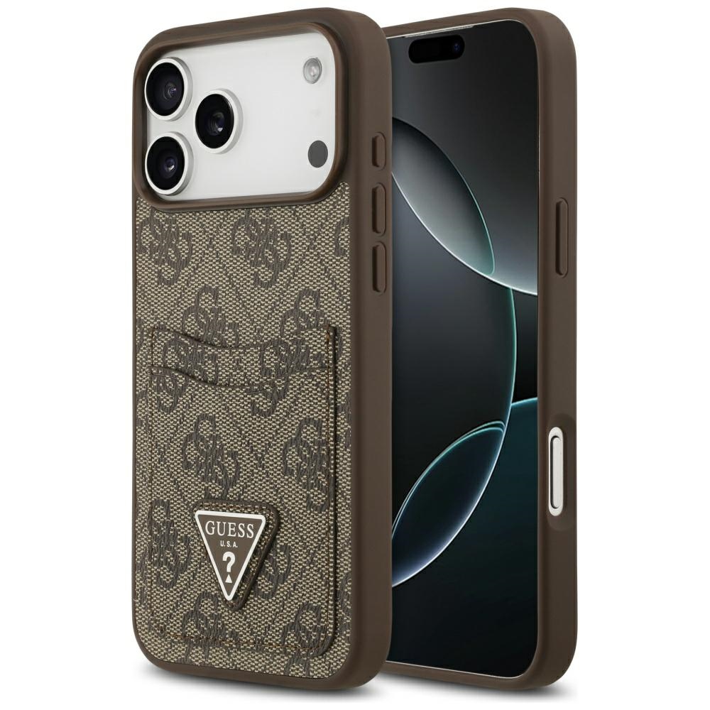 Guess 4G Nauble Card Triangle dėklas iPhone 17 Pro Max - rudas