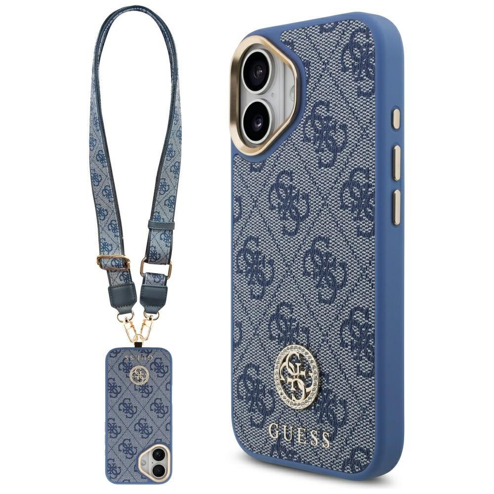 Guess 4G Strass Logo & Big Strap Metal Buttons Magnetinis dėklas telefonui iPhone 17 - mėlynas