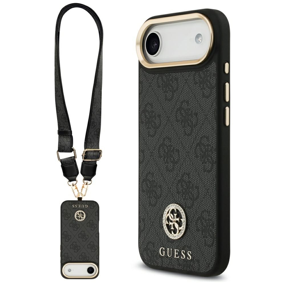 Guess 4G Strass Logo & Big Strap Metal Buttons Magnetinis dėklas telefonui iPhone Air - juodas