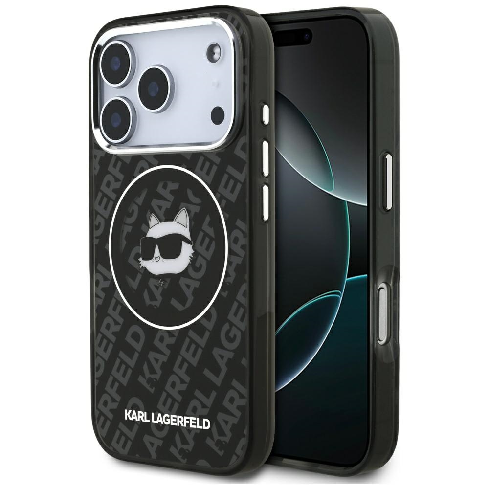 Karl Lagerfeld IML Choupette Head Logo magnetinis dėklas telefonui iPhone 17 Pro Max - juodas