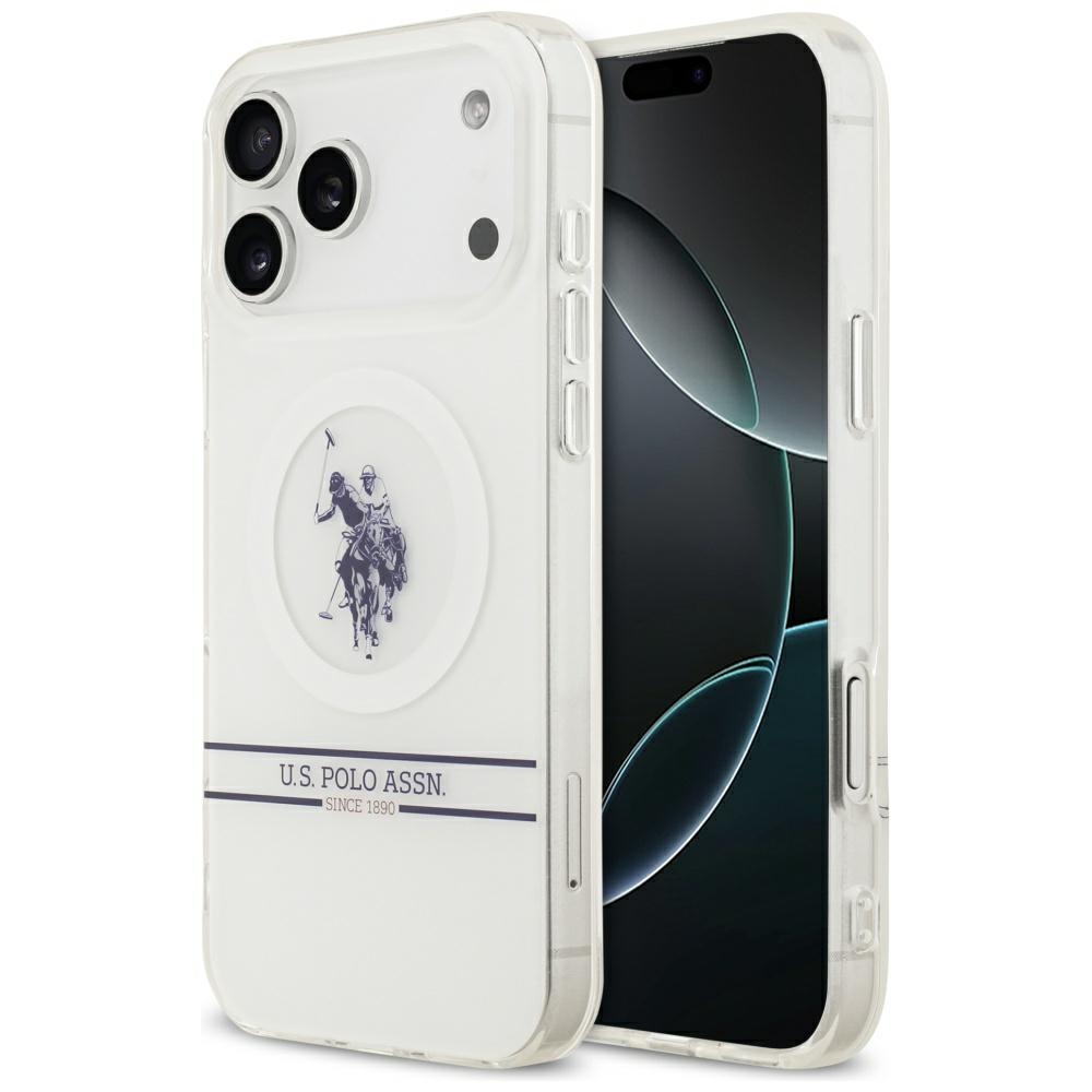 US Polo DH ir apatinės juostos logotipo MagSafe dėklas telefonui iPhone 17 Pro Max - baltas