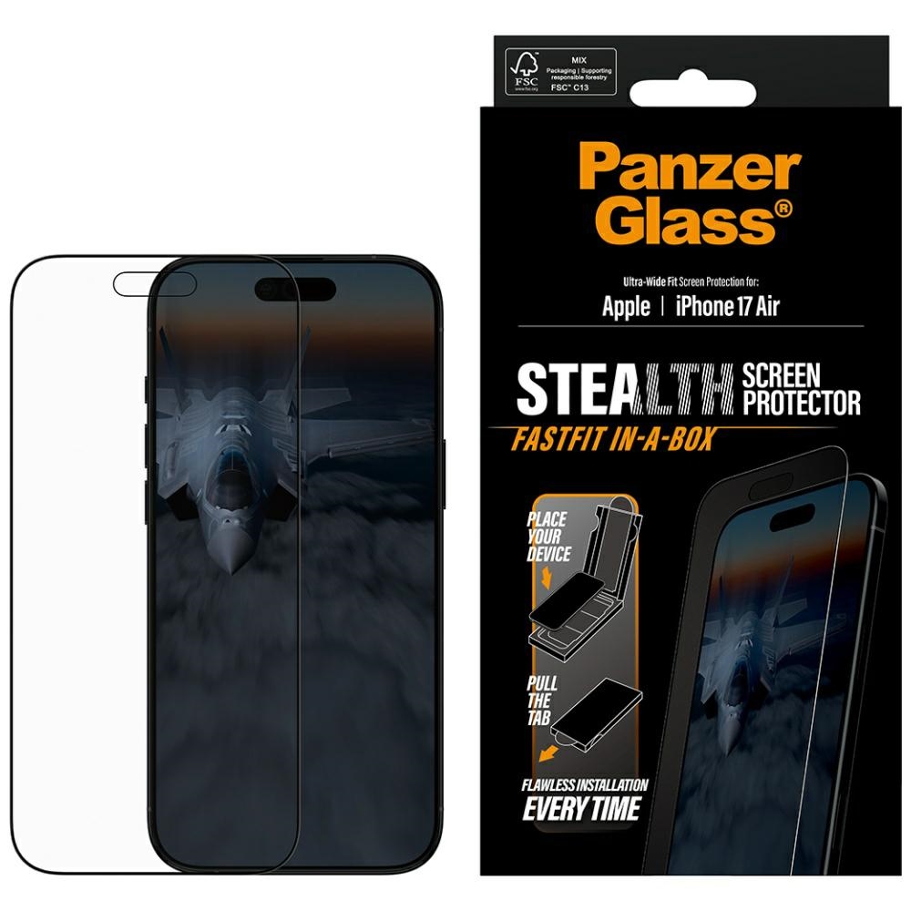 PanzerGlass Stealth itin platus Fastfit grūdintas apsauginis stiklas iPhone Air telefonui