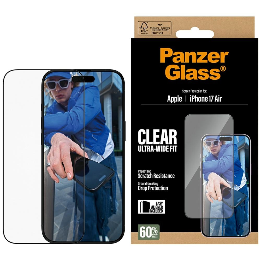 PanzerGlass itin platus EasyAligner grūdintas apsauginis stiklas iPhone Air telefonui