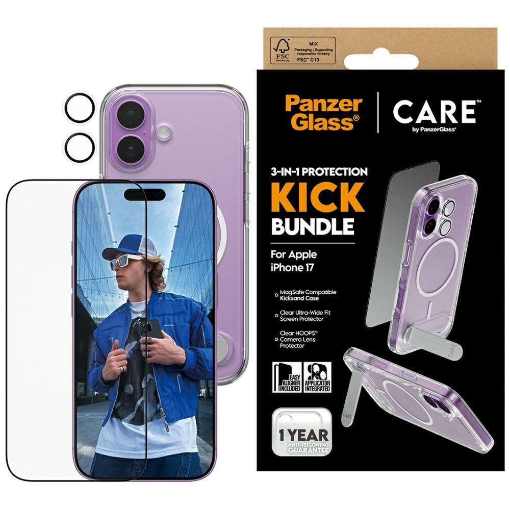 CARE by PanzerGlass funkcionalus rinkinys 3in1 dėklas + stiklas + lęšis iPhone 17
