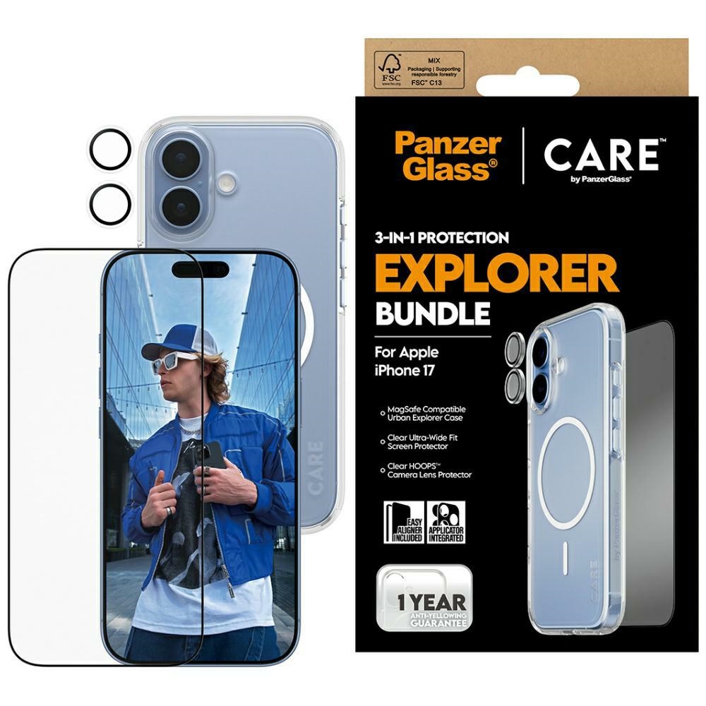 CARE by PanzerGlass flagmanas tyrinėtojas 3in1 dėklas + stiklas + lęšis iPhone 17