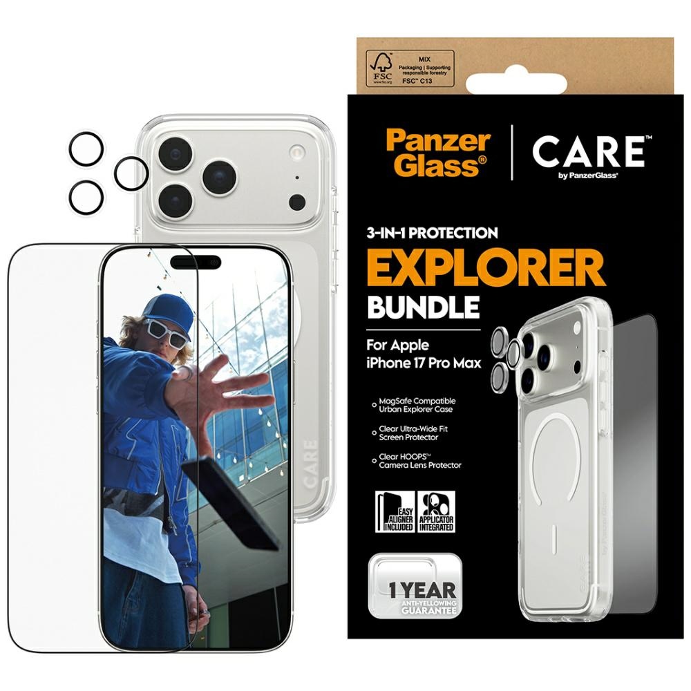 CARE by PanzerGlass flagmanas tyrinėtojas 3in1 dėklas + stiklas + lęšis iPhone 17 Pro Max