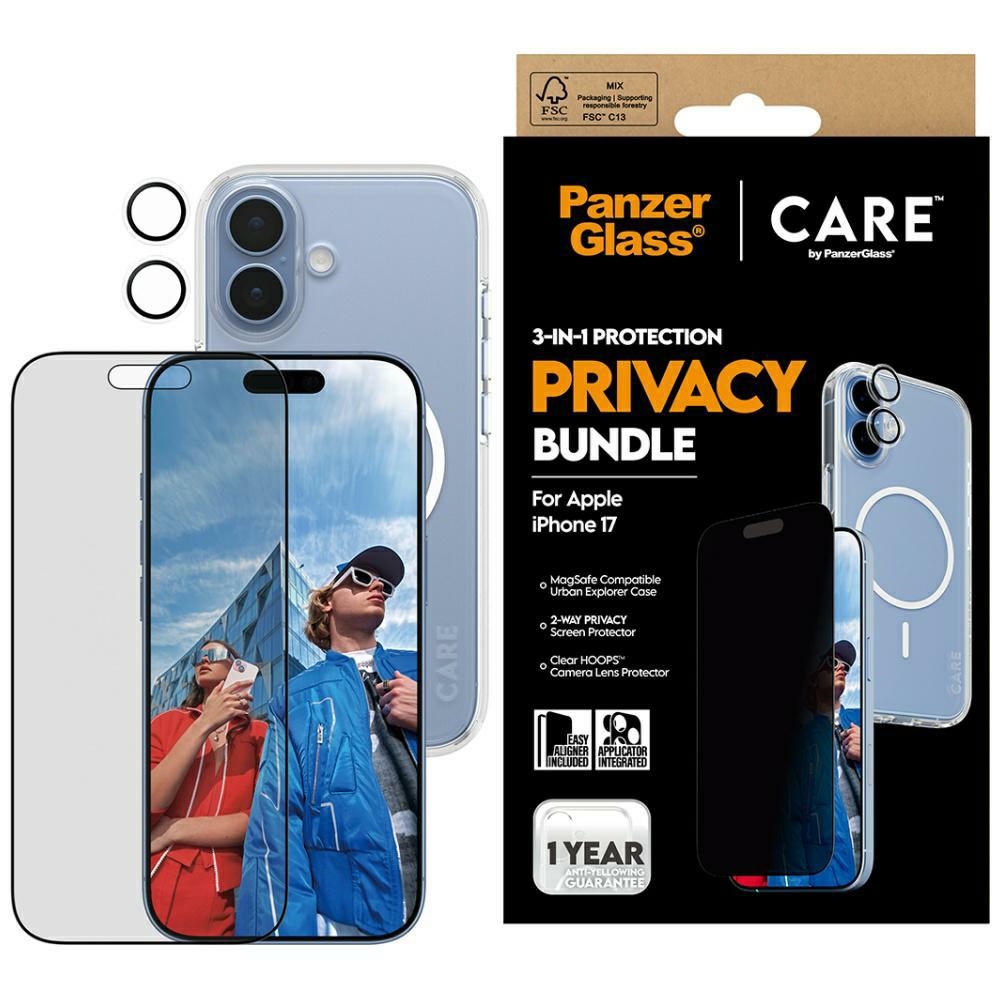 CARE by PanzerGlass flagmanas privatumo 3in1 dėklas + privatumo stiklas + lęšis iPhone 17