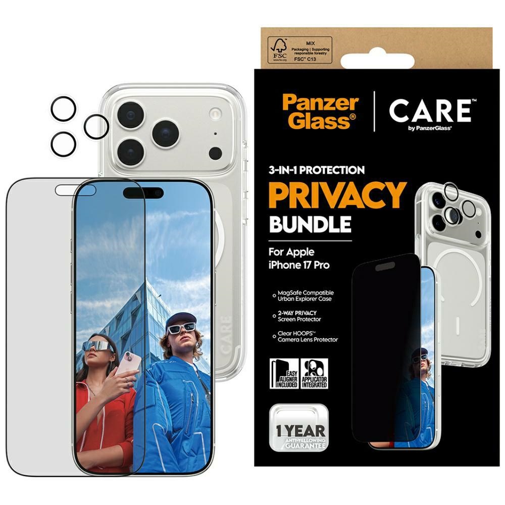 CARE by PanzerGlass flagmanas privatumo 3in1 dėklas + privatumo stiklas + lęšis iPhone 17 Pro