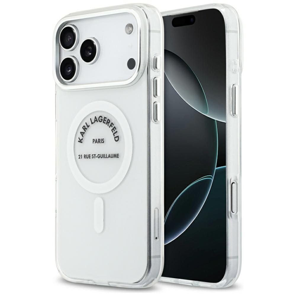 Karl Lagerfeld IML Karl RSG logotipo magnetinis dėklas telefonui iPhone 17 Pro Max - skaidrus