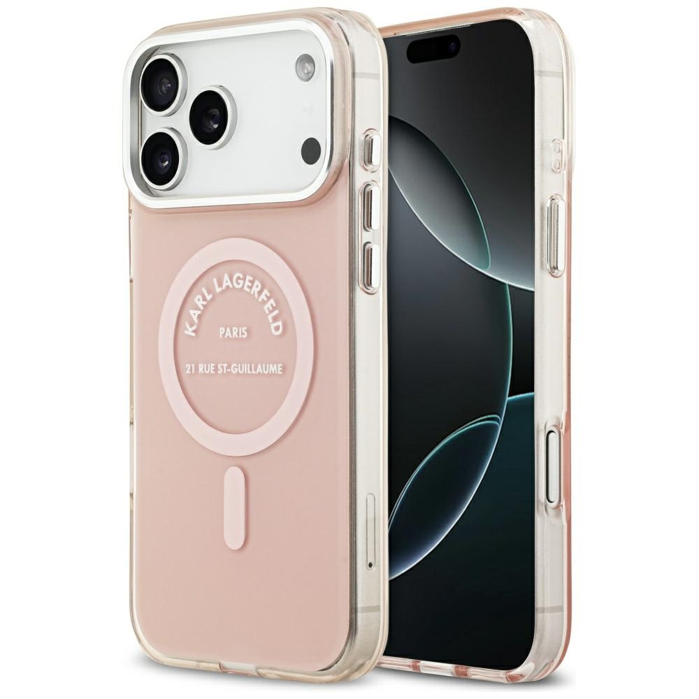 Karl Lagerfeld IML Karl RSG logotipo magnetinis dėklas telefonui iPhone 17 Pro Max - rožinis