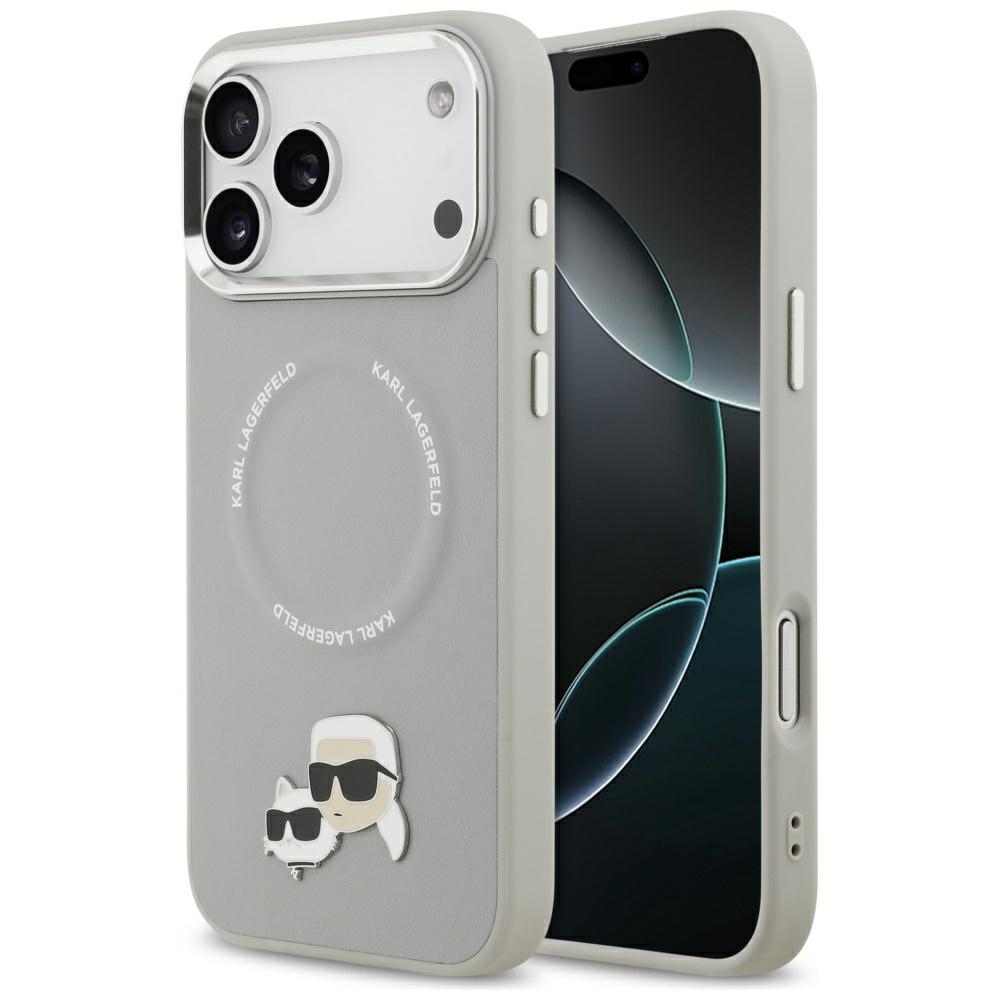 Karl Lagerfeld Karl & Choupette Pins Magnetinis dėklas telefonui iPhone 17 Pro - pilkas