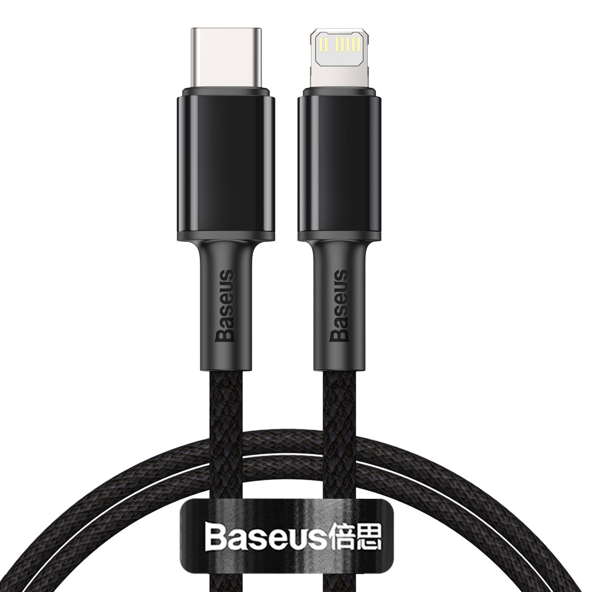 USB kabelis Baseus High Density Braided Fast Data PD 20W Type-C į Lightning 1.0m juodas CATLGD-01