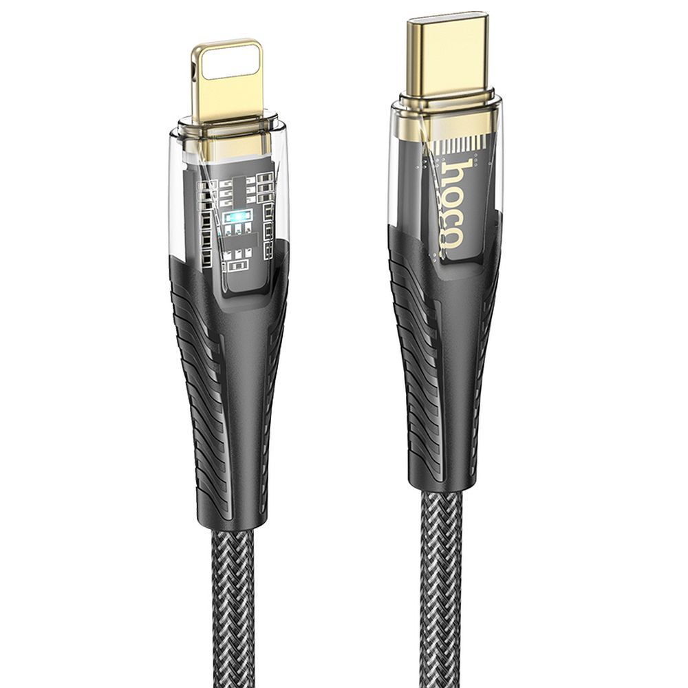 Kabelis USB C į Lightning Hoco PD 27W 1,2 m U121 juodas permatomas