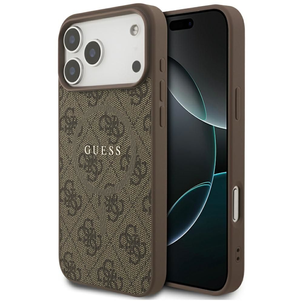 GUESS dėklas telefonui IPHONE 17 Pro Max, suderinamas su MagSafe GUHMP17XG4GFRW (PU 4G Ring Classic Logo) rudas