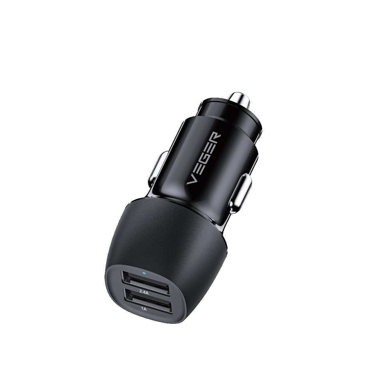 VEGER automobilinis įkroviklis 2 x USB A 3,4A 17W CC316-2A juodas