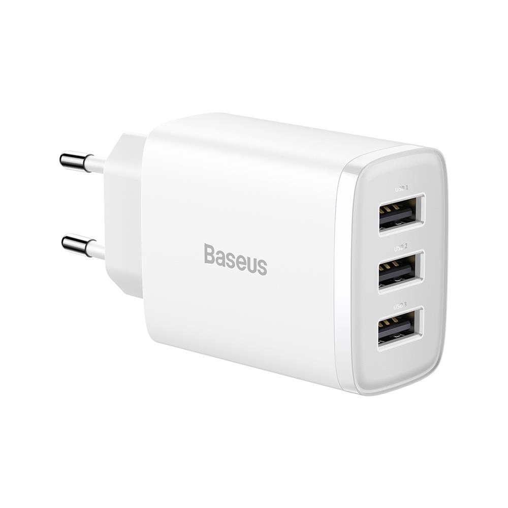Baseus sieninis įkroviklis Compact 3 x USB baltas 17W