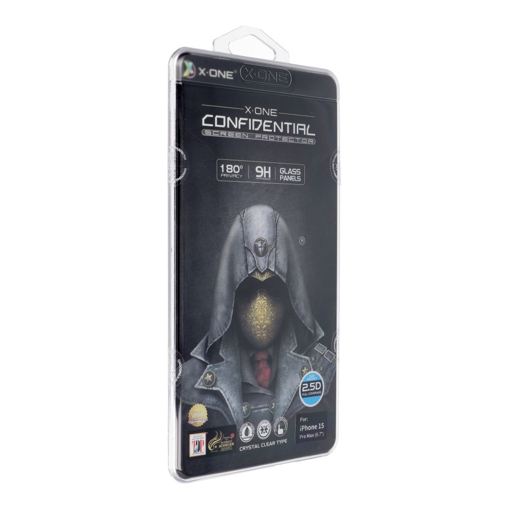 Apsauginis stiklas pilnas dangtis itin tvirtas privatumo (Privacy) temperuotas stiklas 9H - skirtas iPhone 15 Pro Max (full glue)