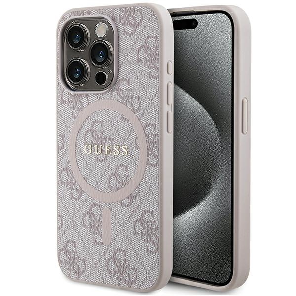 Guess dėklas telefonui iPhone 15 Pro Max 6,7" GUHMP15XG4GFRP rožinis HC MAGSAFE PU 4G RING CLASSIC LOGO