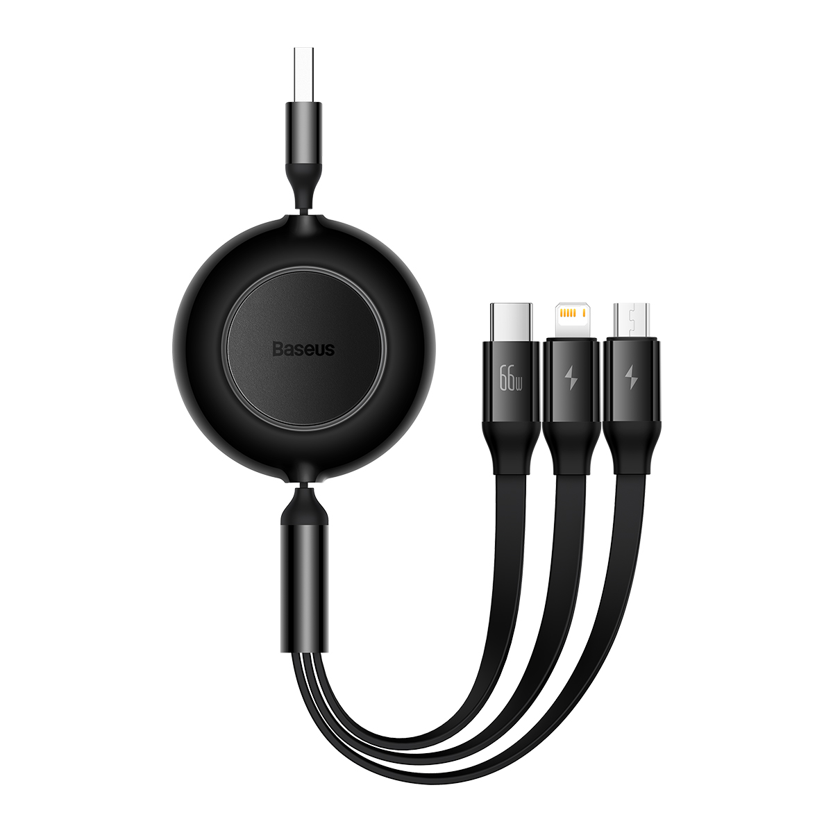 Baseus kabelis Bright Mirror 2 3w1 USB - micro USB + Lightning + USB-C 1,1m 66W juodas ištraukiamas