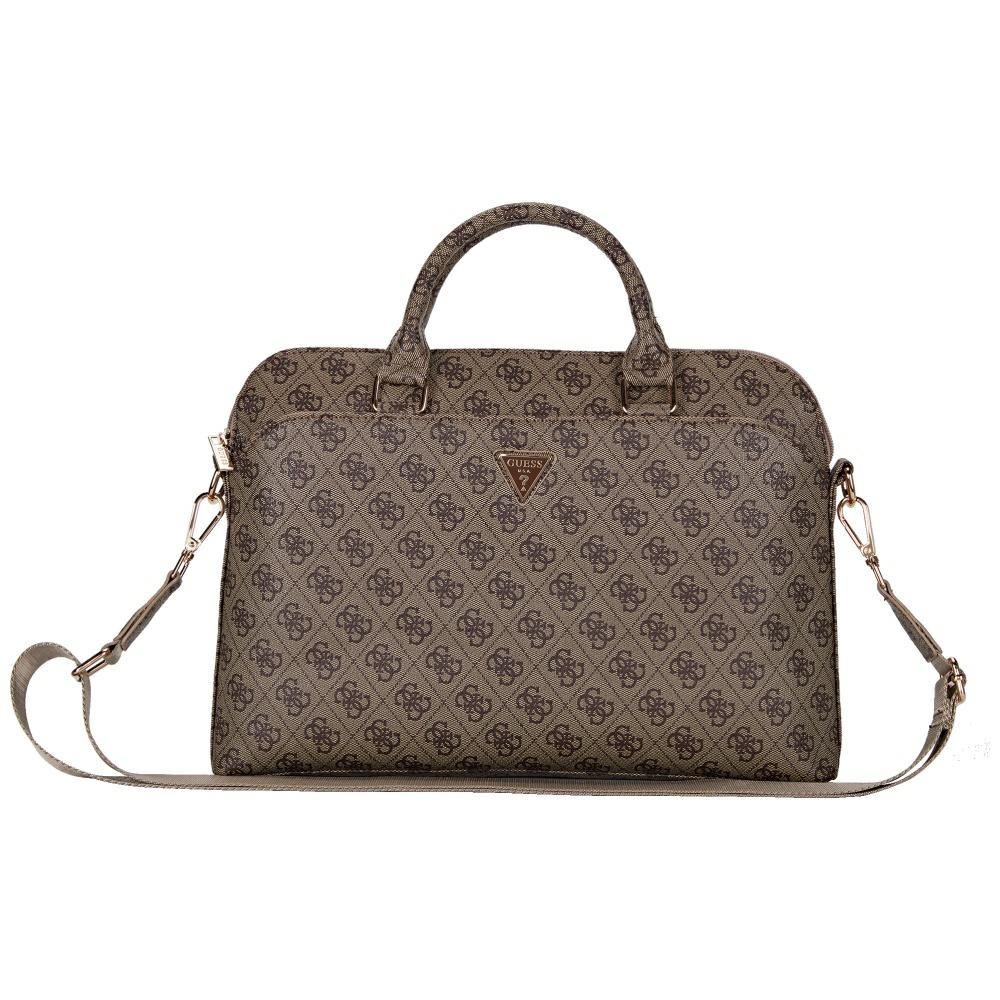 Guess Kompiuterio krepšys 4G Užtrauktuko kišenė ir Trikampio logotipas 15" Nešiojamam kompiuteriui Rudas