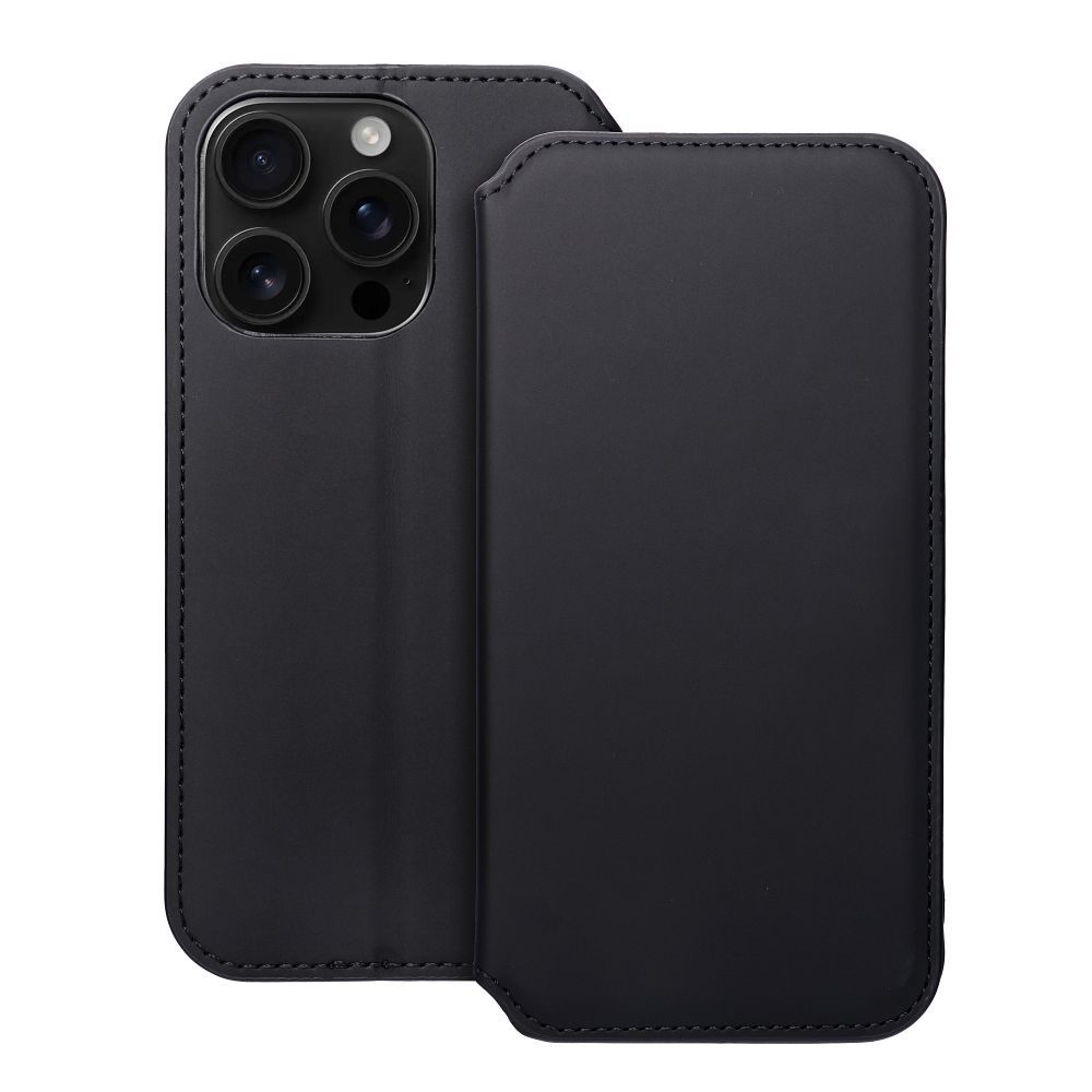 DUAL POCKET knygos tipo dėklas telefonui IPHONE 16 Pro juodas