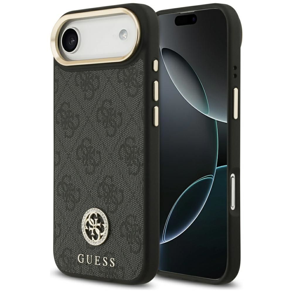 GUESS magnetinis dėklas telefonui IPHONE 17 Air, suderinamas su MagSafe GUHMP17MP4GRMDEK (PU dėklas su 4G Strass logotipu) juodas