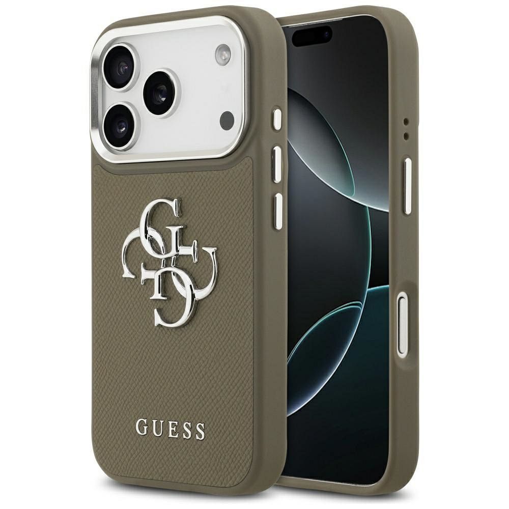 GUESS dėklas telefonui IPHONE 17 Pro suderinamas su Magnetine GUHCP17LPG4SMCEW (Grained PU W/ Big 4G Classic Logo) ruda