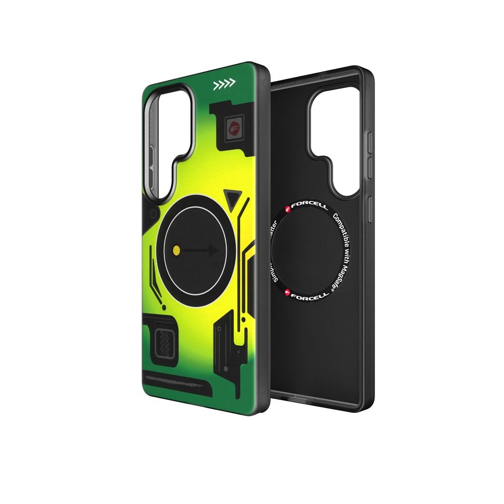 Dėklas telefonui FORCELL F-PROTECT Levels su dviguba 4D technologija, militarinis kritimo testas, suderinamas su MagSafe, SAMSUNG S25 ULTRA, cyber žalias