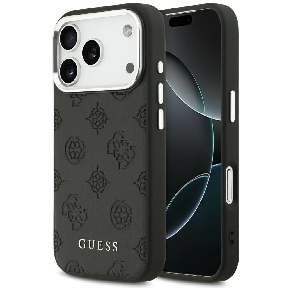 GUESS dėklas telefonui IPHONE 17 Pro suderinamas su Magnetine GUHMP17LPSPOSSSK (PU W/ Peony Hot Stamp Script) juoda