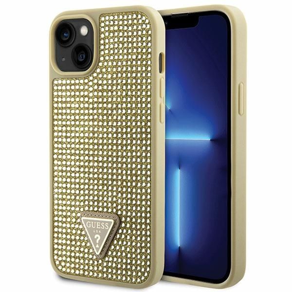GUESS dėklas IPHONE 13 / 14 / 15 GUHCP14SHDGTPD (Rhinestone trikampis) auksinis