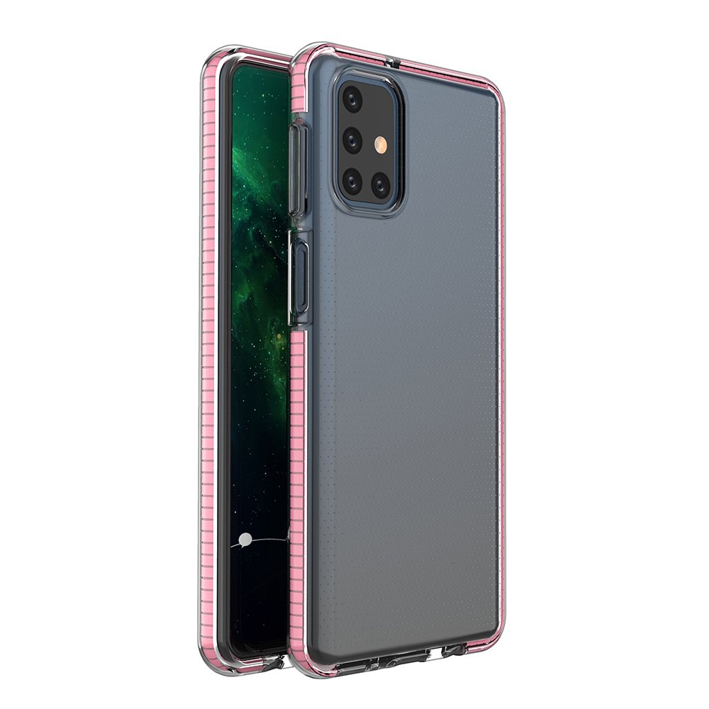 Spring Case skaidrus TPU gelis apsauginis dėklas su spalvotu rėmeliu Samsung Galaxy M31s šviesiai rožinė