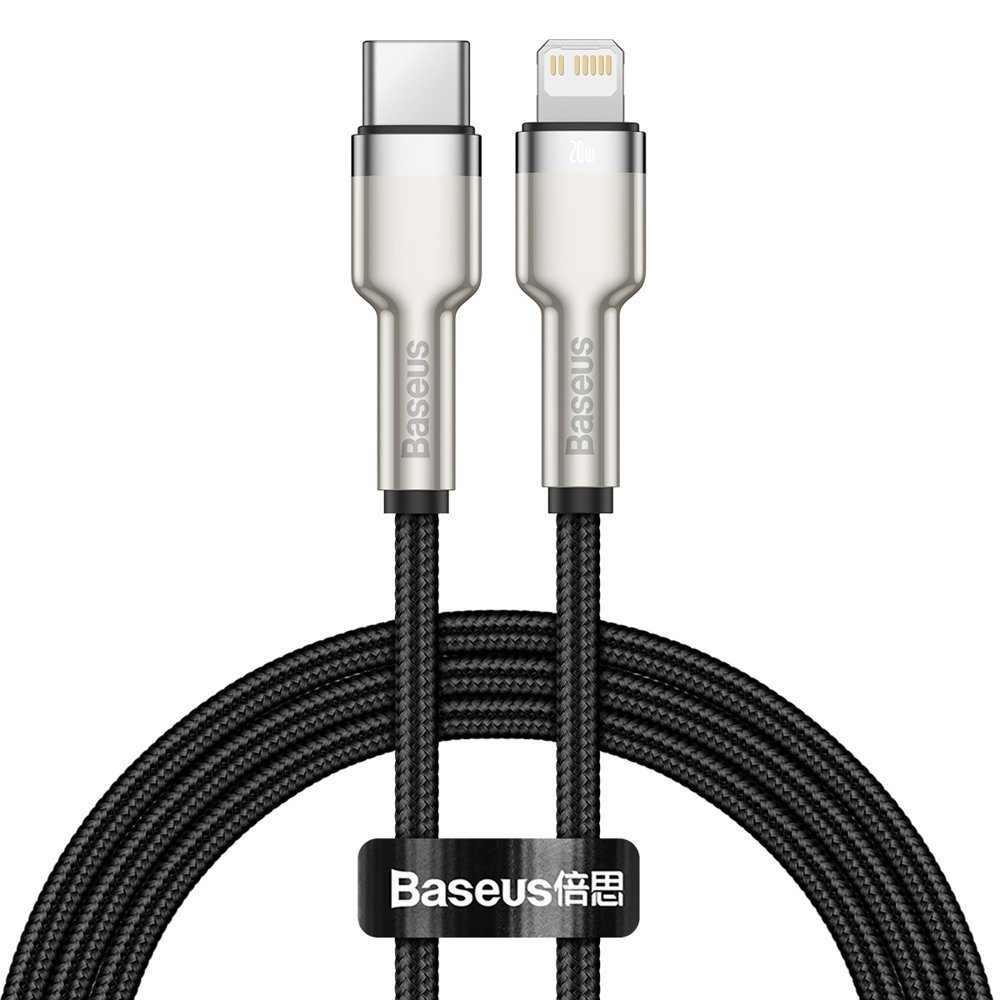 Baseus Cafule serijos metalinis duomenų USB-C / Lightning 20W PD kabelis 1 m - juodas